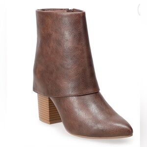 Cognac Foldover Ankle Boots